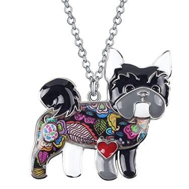 Imagem de BONSNY Colar com pingente de coração de Yorkshire Terrier "Farley" para filhotes de cachorro presente para mulheres e meninas 40mm x 40mm Cinza