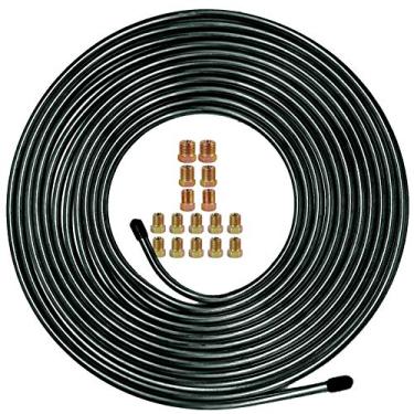 Imagem de MuHize Kit de tubulação de linha de freio 3/16 - atualizado 25 pés de rolo de tubo de aço revestido de PVF flexível linha de transmissão de bobina de combustível 7,6 m 3/16 (inclui 16 conexões flare