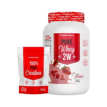 Imagem de Kit Whey Pure 2W 900g + Creatina 100% Pura 500g PURETECH, Morango, Úni