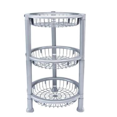 Imagem de Fruteira De Plástico Com 3 Andares Redonda Empilhável Cinza - Plasnew