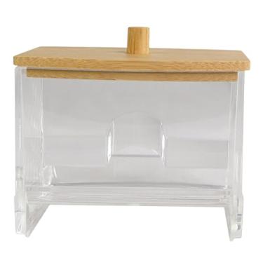 Imagem de Porta Cotonete com Tampa de Bambu - Organizador para Banheiro, Algodão e Hastes Flexíveis, Elegante e Resistente