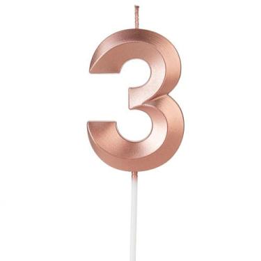 Imagem de Vela Aniversário Design Rosé Gold Pérola Número 3 - 01 unid - Silverfe