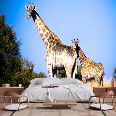 Imagem de Lcythiazole Mural de papel de parede de girafa de tamanho personalizável, mural de animal selvagem, adesivo de parede de girafa adequado para sala de estar, quarto, quarto infantil