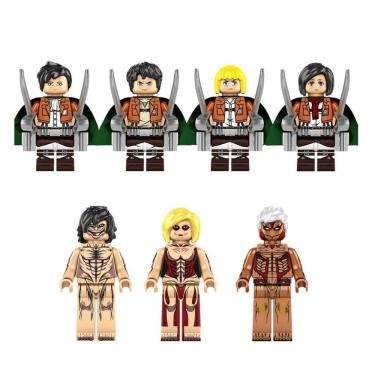 Imagem de Kit 7 Bonecos Attack On Titan  Levi Mikasa Eren Anime Blocos De Montar