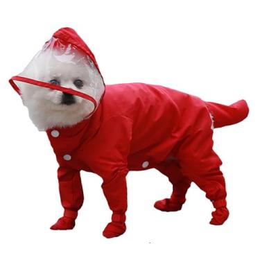 Imagem de IOICYBF Capa de chuva para cães com capuz, impermeável, cobertura total, refletiva, poncho de chuva de secagem rápida, poncho de chuva e sapatos para cães pequenos, médios e grandes, vermelho, GG