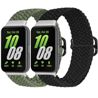 Imagem de QIEMUTER Pacote com 2 pulseiras de nylon para Samsung Galaxy Fit 3, pulseiras de nylon esportivas macias, respiráveis e ajustáveis, compatíveis com Galaxy Fit 3, mulheres e homens, Medium, Nylon, Sem