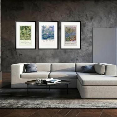 Imagem de Kit 3 Quadros Grandes Monet Water Lilies Collection 60x48cm - Quadros 