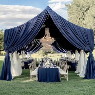 Imagem de Party Village Cortina de teto azul marinho de 15,2 m x 6,1 m para festas de casamento – 10 painéis sem rugas para barraca longa de 6 metros para casamento, aniversário e festas temáticas, altura de 6