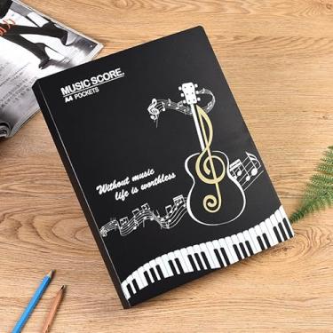 Imagem de Pasta de partituras (1 unidade), exibição de 40 mangas, organizador de fichário espiral de 80 páginas para suporte de música, suporte de partituras para guitarra, piano, violino, violoncelo, ukulele