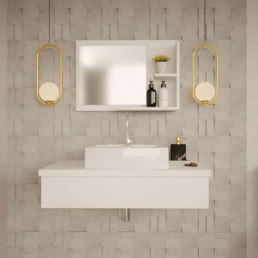 Imagem de Conjunto para Banheiro Bancada com Cuba Aria 41 Retangular e Espelheira City 801 Branco Chess