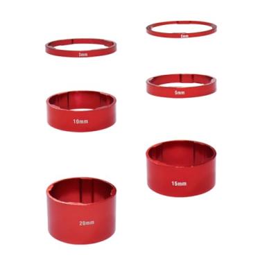Imagem de Yuauy Espaçador de arruela de haste de fone de ouvido de bicicleta vermelho 2/3/5/10/15/20 mm serve para tubos de direção de cabeças de 1-1/8" (28,8 mm) para bicicleta de estrada MTB liga de alumínio