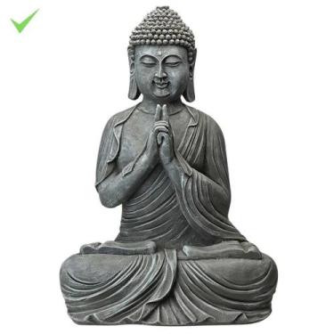 Imagem de Estatua Buda Tibetano Orando Cinza Concreto Zen Resina 46cm - NoBrand,
