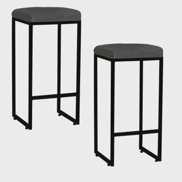Imagem de Kit 02 Banqueta Alta Lara Para Cozinha Bar Balcão Bistrô Churrasqueira Ferro Bronze Tecido Sintético Cinza - Ahz Móveis