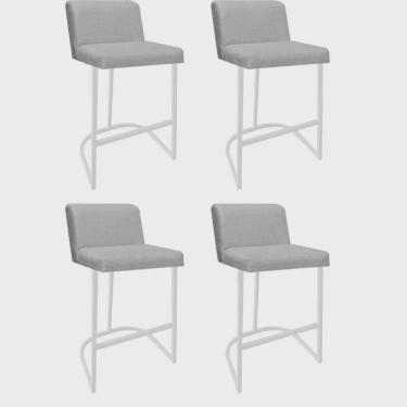 Imagem de Kit 04 Banquetas Com Encosto Noah Luxo Confort Bistrô Cozinha Ferro Branco Linho Bege - Ahz Móveis