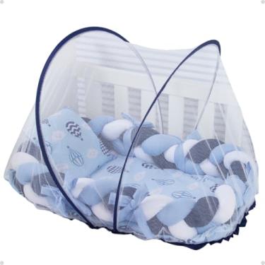Imagem de Mosquiteiro Tule Elástico Com Ninho Redutor Berço Portátil (Marinho - Nuvem Balão)