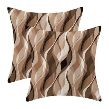 Imagem de Conjunto de 2 capas de almofada com listras marrons abstratas, 45,7 x 45,7 cm, decoração moderna, abstrata, cinza e marrom, para decoração de casa de fazenda, para sofá, cama, sala de estar