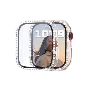 Imagem de Cuteey Pacote com 2 capas brilhantes com protetor de tela de vidro temperado para Apple Watch série 11/10 de 46 mm, proteção total para policarbonato rígido para iWatch 11/10 acessórios, transparente