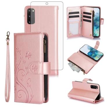 Imagem de Asuwish Capa de celular para Samsung Galaxy S20 5G 6,2 polegadas carteira celular com protetor de tela de vidro temperado alça de pulso flor flip zíper porta-cartão slot suporte S 20 20S UW S2O G5