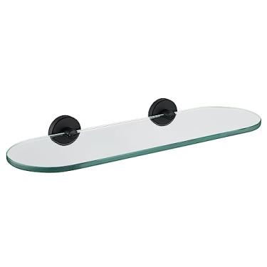 Imagem de JQK Prateleira de vidro de banheiro preta, armazenamento de chuveiro de vidro temperado 16 por 5 polegadas, suporte de parede preto fosco de aço inoxidável 304, TGS121L16-PB