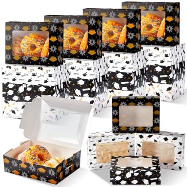 Imagem de 24 caixas de biscoitos de formatura de 20 x 15 x 6 cm com janela de PVC para dar de presente caixas de confeitaria de formatura para festa escolar de formatura, embalagem de cupcakes