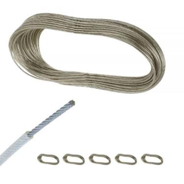 Imagem de 5un Varal cabo aço encapado Corda 5x10m parede e teto - clink