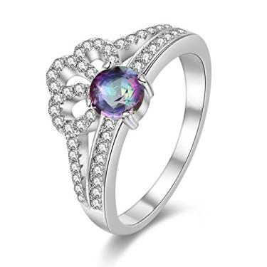 Imagem de Anéis de casamento femininos Uloveido banhados a ouro branco diamante redondo zircônia cúbica princesa coroa (amarelo, rosa, azul, multi, roxo, tamanho 6 7 8 9) Y2735 Multicor