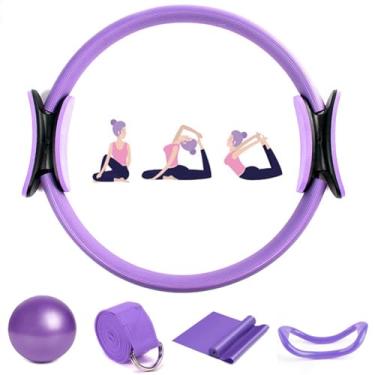 Imagem de Kit essencial de Pilates para mulheres, kit de Pilates Better Me, conjunto de anel e bola de Pilates com faixas de resistência e bumbum, bola de ioga de 25 cm, faixas elásticas de resistência para（5）