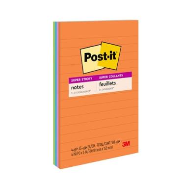 Imagem de Post-it Notas super adesivas com linhas, 4 blocos de notas adesivas, 10 x 15 cm, material escolar, produtos de escritório, notas adesivas para superfícies verticais, monitores, paredes e janelas,