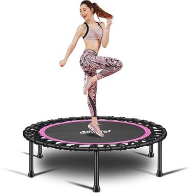 Imagem de Newan Mini Trampolim Silencioso 101,6 cm - 121,92 cm - Trampolim Elástico Rebounder Jumping Cardio Treinador para Adultos - Max Limit 330 lbs, A Round 40inch pink, 40inch