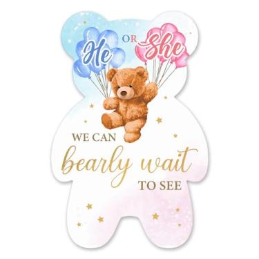 Imagem de brayqu Convites para festa de revelação de gênero para ele ou ela, convites de festa de chá de bebê com urso, convites de preenchimento (20 convites com envelopes)