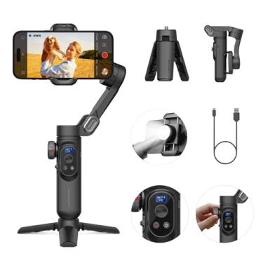 Imagem de AOCHUAN Estabilizador Gimbal para smartphone com carregamento sem fio para iPhone 15 Pro Max/Android Estabilizador de telefone portátil dobrável de 3 eixos para gravação de vídeo, rastreamento facial