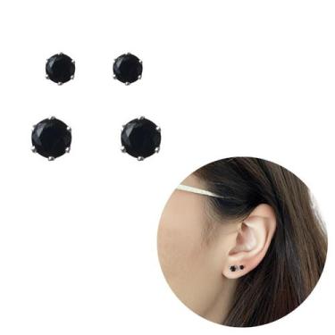 Imagem de Dupla 2 pares brincos prata 925 preto banhado ponto de luz - Morganitt