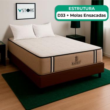 Imagem de Cama Box Baú Viúvo Marrom E Colchão Madrid Molas Vstore