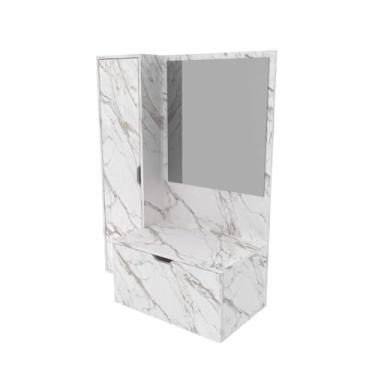 Imagem de Balcão Gabinete Armário Suspenso 90 cm Sem Cuba 1 Espelho 2 Portas Banheiro Cor Branco Mármore