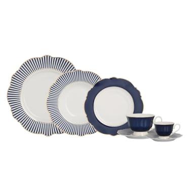 Imagem de Aparelho de jantar Royal em new bone china 42 peças branco e azul