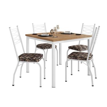 Imagem de Conjunto de Mesa Quadrada com Tampo MDP e 4 Cadeiras Adriana Revestimento Sintético Mosaico Marrom e Branco