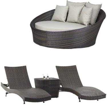 Imagem de 3 Espreguiçadeiras Bona e Mesa com Chaise em Alumínio para Área, Jardim, Piscina