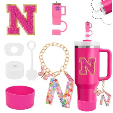 Imagem de QUNNDY Conjunto De Acessórios Para Copos Stanley, 30 X 40 Oz Com Alça, Incluindo Tampa Silicone Canudo, Protetor, Antiderramamento, Pingente Letra, Adesivo, 7 Peças (N)