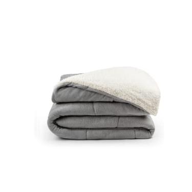 Imagem de Cobertor Casal Padrão, Dupla Face, Manta Soft e Sherpa de Carneiro, Cor Cinza