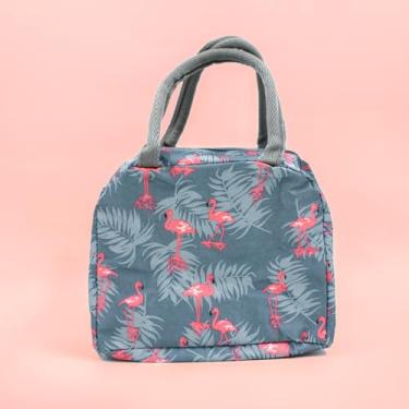 Imagem de Bolsa Térmica Lancheira Flamingo, 23x20x11cm, Cinza e Rosa