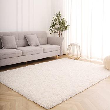 Imagem de OHWPEAT Tapetes de área macia para quarto de 1,5 x 1,8 m, tapetes de pelúcia fofos para sala de estar, tapete peludo de cabeceira para quarto de crianças, tapete interno para quarto de berçário, tapete felpudo para dormitório, branco creme