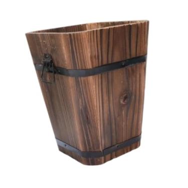 Imagem de Generic Vaso de flores de balde de madeira com design retrô, recipiente de plantas rústico para mesa, entrada, quarto e pátio, L