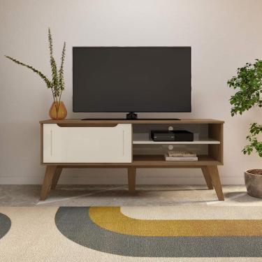 Imagem de Rack Para Tv Até 60 Polegadas 134cm Com Pés Retrô 1 Porta Multimóveis Cr45323 Cinamomo/off White Cinamomo/off White