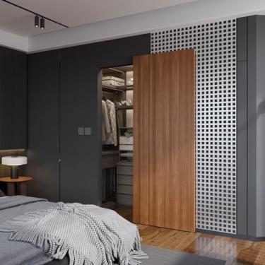 Imagem de FINOSEN Ferragens de porta de celeiro deslizantes ocultas de 81 cm com mecanismo de fechamento suave, trilho de piso invisível, largura mínima de abertura 61 cm, sistema de montagem na parede