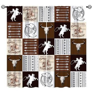 Imagem de KANEPE Cortinas caubói ocidental, patchwork caubói grade marrom blackout tratamentos de janela, cortinas com isolamento térmico para varão, conjunto de 2 painéis para quarto, sala de estar, cozinha