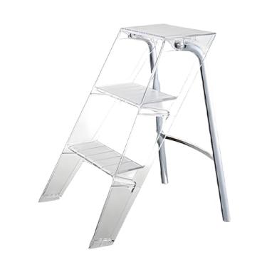 Imagem de Lzyjckh Escada de acrílico com 3 degraus, Puffs decorativos modernos, Banco dobrável com degraus e design 2 em 1, para uso doméstico e no escritório,Transparent