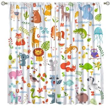 Imagem de Cortinas de Aprendizagem Educacional ABC para Crianças, Desenhos Animados, Aquarela, Animais, Plantas, Flores, Alfabeto, Plantas de Aprendizagem, Frutas, Cortinas de Janela para Meninos e Meninas