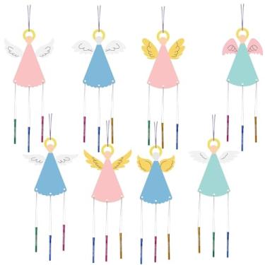 Imagem de CRASPIRE Pacote com 16 kits de sino de vento, faça você mesmo, faça sua própria fada de anjo para colorir o sino de vento, artesanato de páscoa de madeira para atividades de artesanato, aniversário