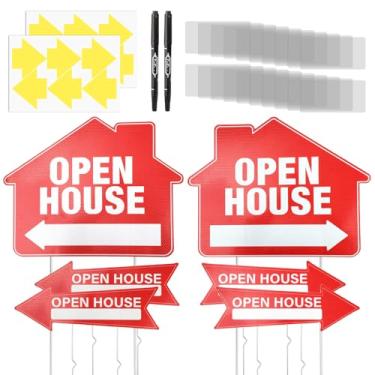 Imagem de 6 kits de sinalização de venda de imóveis, flechas de sinalização dupla face à prova d'água para venda de casas abertas com estacas para agentes imobiliários vendedores domésticos