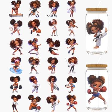 Imagem de Dorsbaby 24 peças de envoltórios de copos UV DTF para meninas negras, papel de transferência UV DTF para 473 ml, óculos, mesas, cadeiras, computadores, envoltório DTF UV de alta viscosidade